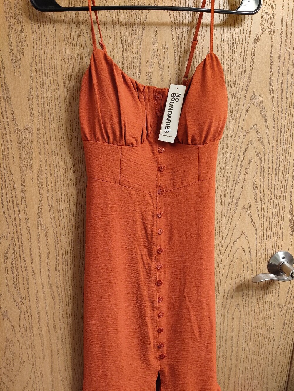 No Boundaries Rust Orange Button-Front Midi Slip Dress